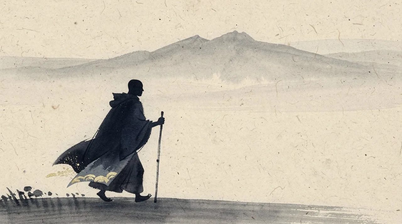 Traveler walking the path